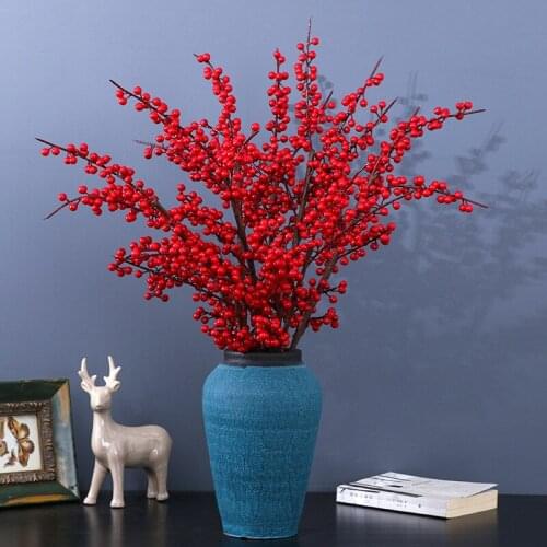 2pcs Wholesale New Artificial Red Berry Christmas Picks Holly Branches for Holiday Party Decorations