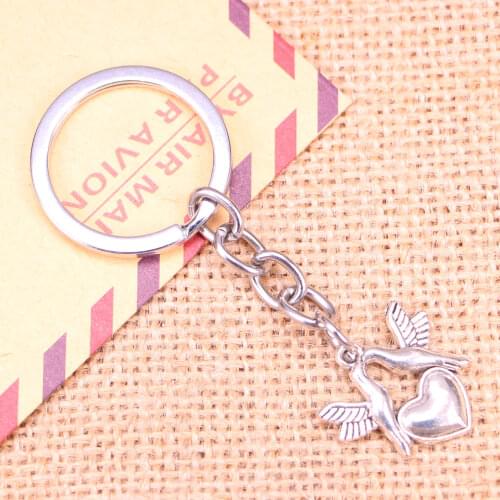 20pcs Fashion Keychain 21x21mm kissing doves birds heart Pendants DIY Men Jewelry Car Key Chain Ring Holder Souvenir For Gift