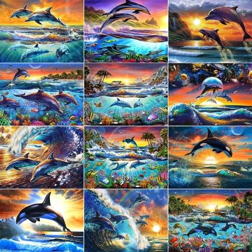 QIZITNEG Full Square/Round Dolphin Diamond Embroidery 5D DIY Diamond Painting Diamond Mosaic Painting Home Decoration Gifts New