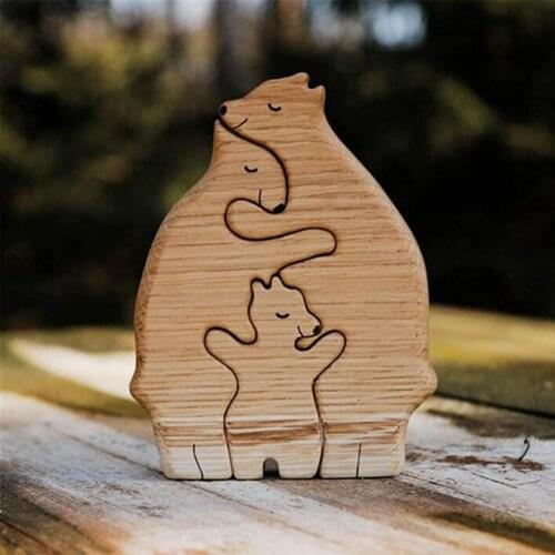 3Pcs/Set Wooden Statue Cute Lightweight Durable Mothers Day Gift Animal Shape Sculpture Ornament for Home