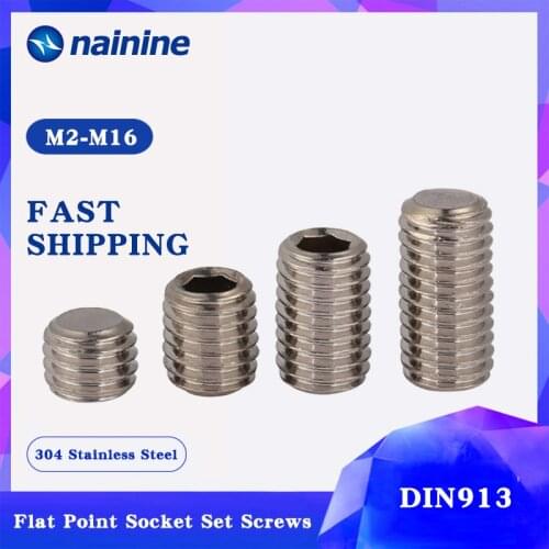 DIN913 [M2-M12] 304 Stainless Steel Thread Grub Screws Flat Point Hexagon Socket Set Screws Headless A070