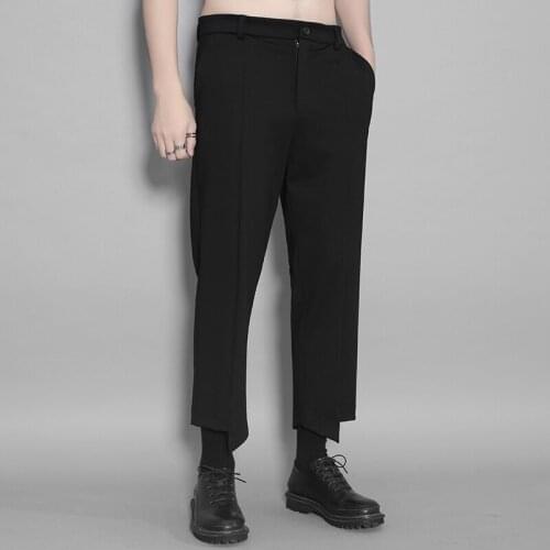 Mens fall fall fall British irregular pant leg draping sense casual trousers mens solid-colored casual trousers men