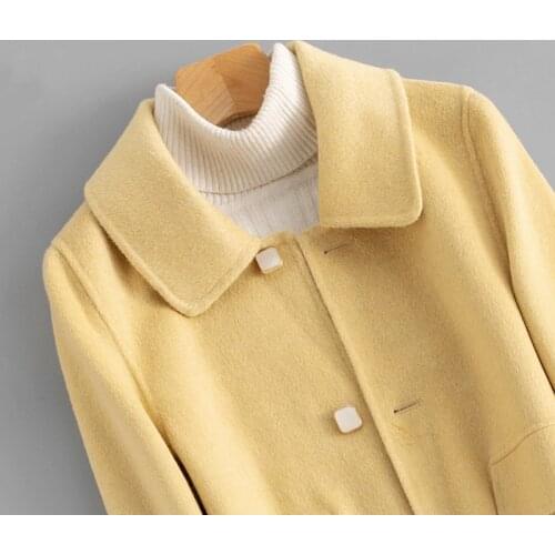 Goose Yellow Double-sided Cashmere Overcoat for Womens Autumn and Winter 2021