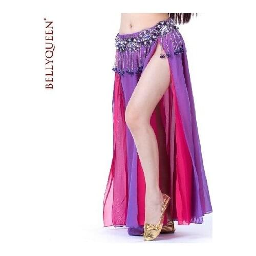 FEECOLOR Belly Indian Dance Clothes Set Two-Color Placketing Double Chiffon Skirt