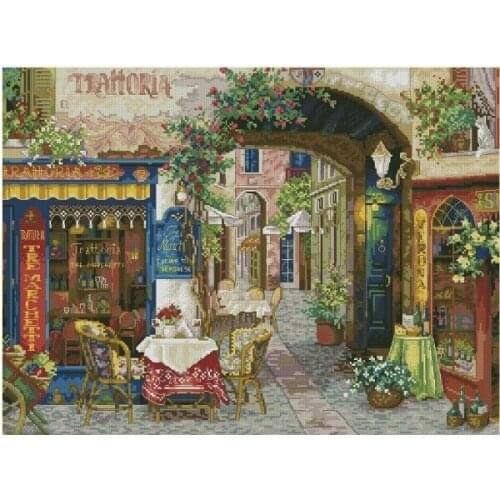 Cafe in Verona Art Cross Stitch Kits Crafts Top Quality Street Scenery Embroidery Needlework DIY 14CT Unprinted Decor Handmade
