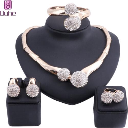 Dubai Gold Color Crystal Necklace Earring Jewelry Set Women Costumer Nigerian Wedding Fashion African Beads Jewelry Set