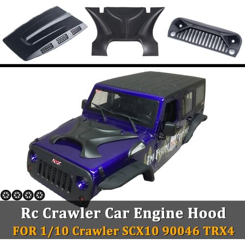 RC Body Shell 313mm Wheelbase Plastic Engine Hood Jeep Wrangler Rubicon Intake Grille Angry Face for Axial SCX10 D90 90046 90047
