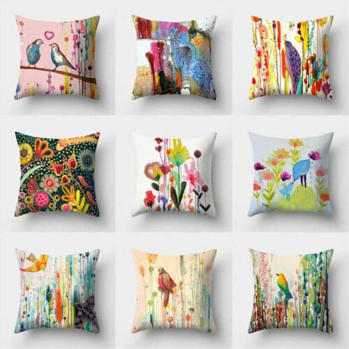 Colorful Bird Pillow Case Throw Waist Home Sofa Bedroom Decor Polyester 18'' Cushion Cover