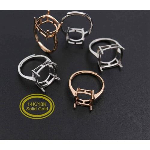 Square Cushion Solid 14K 18K Rose Gold 4 Prong Bezel Adjustable Ring Settings for DIY Gemstone Moissanite1294158