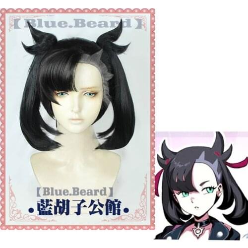 Sword Shield Hero Marnie Cosplay Long Black Gray Ponytails Heat Resistant Synthetic Hair+Free Wig Cap Halloween Party