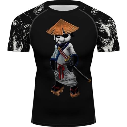 Mens Panda Sports Jiu jitsu Rash Guards Quick-Drying Stretch Short Sleeve Tops