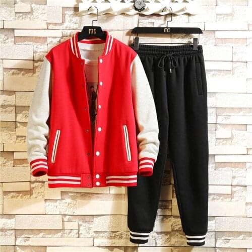 Men Patchwork Cardigan Jacket+Pant Sportwear Set Man Bomber SportSuit Casual Tracksuit Male Couple’s Sweat Suits Size M-5XL