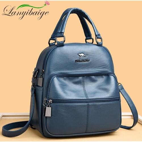 Soft Leather PU Large Capacity Multifunctional Bagpack Womens Shoulder Bag Female Designer Bag 2021 Fashion Travel Rucksack