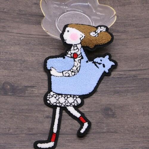 2 piece girls with plush cartoon cloth patch clothes patch large down jacket patch T-shirt sweater bag decoration Decal no glue