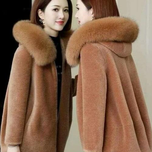 2021 New Fashion Luxury Winter Jacket Women Real Fur Coat Sheep Shearing Wool Turn-down Collar Thick Warm Outerwear Brand X100