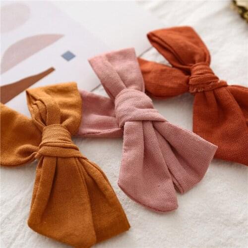 New Lovely Baby Girls Solid Color Bow BB Hair Clips Hair Accessories Kids Cute Cross Cotton Hairgrips Hairpins Headwear