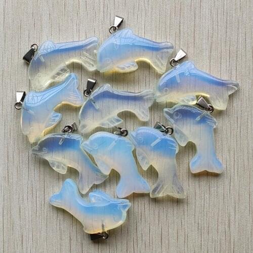 Wholesale 10pcs/lot fashion good quality opalite stone carved Dolphin shape pendant for jewelry accessories making free shipping
