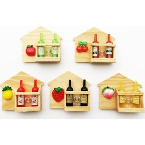 Original 3D Wine Fruit Wood Rack Home Decoration Articles Refrigerator Magnets Fridge Magnetic Handicraft Gifts
