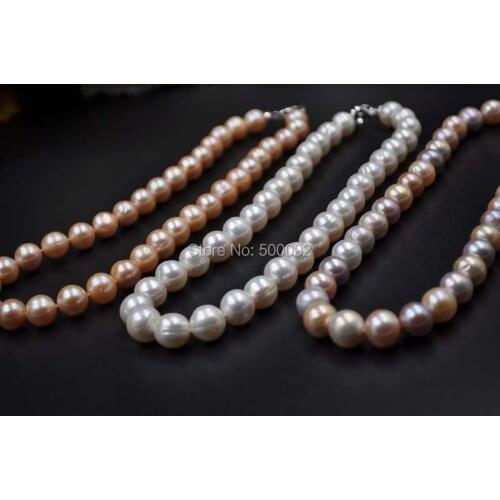 Natural 11-12mm freshwater cultured pearl necklace free shipping
