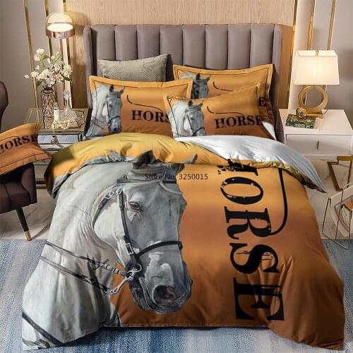 Wong Bedding White Horse Bedding Set Duvet Quilt Cover Single Double Twin Queen King Bedclothes