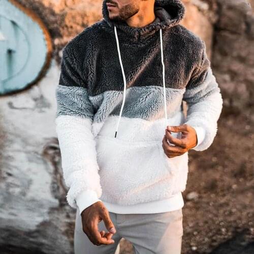 Double Sided Plush Fluffy Sweatshirt Long Sleeve Autumn Winter Color Block Warm Hooded Sweatshirt Outerwear