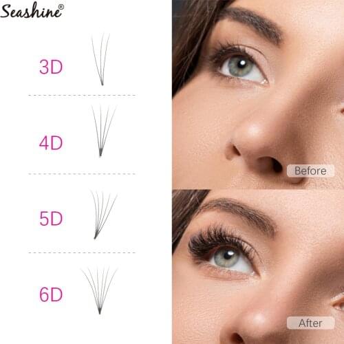 Seashine 1 Tray Premade Volume Fans Lash Professional Russian Volume Eyelash Extensions Short Stem Lashes 3D-6D Premade Fans