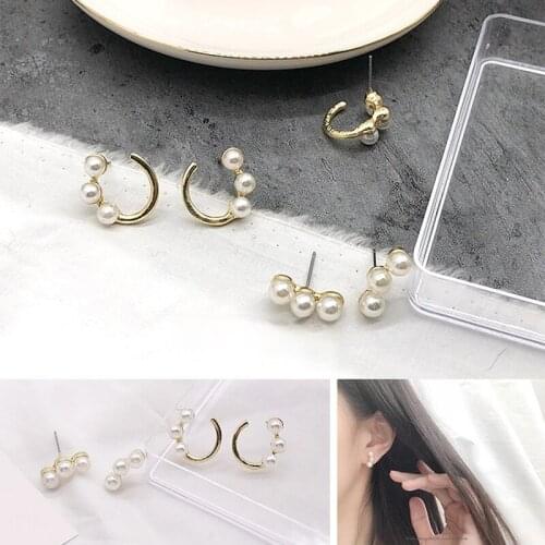 Copper-plated real gold pearl earrings series, small, fresh and simple girl literary fan earrings, finished earrings