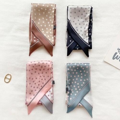 KOI LEAPING aesthetic dot long silk scarf female multi-function decorative scarf headband tie wrist strap bag belt