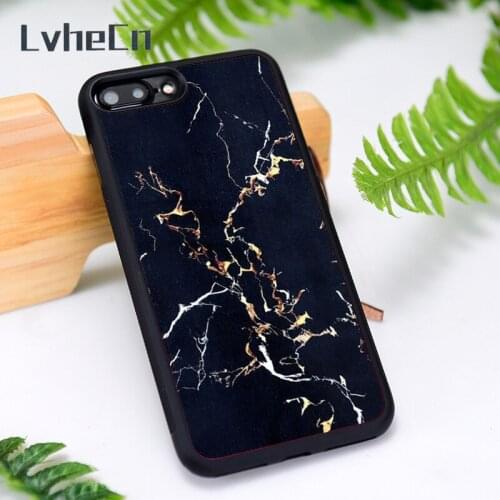LvheCn Silicone Rubber Phone Case Cover for iPhone 6 6S 7 8 Plus X XS XR 11 12 Mini Pro Max Space Blue & Gold