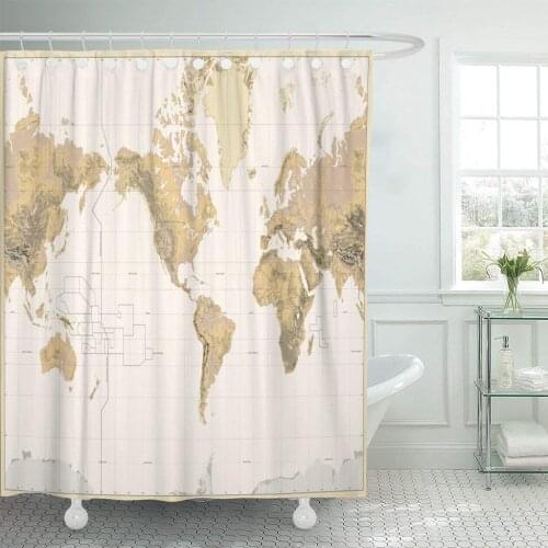Vintage Physical World Map America Centered Colors of Brown Shower Curtain Waterproof 60 x 72 Inches Set with Hooks