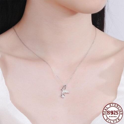 925 Sterling Silver Butterfly Lab Diamond Jewelry Necklace Ladies Fashion Shiny Clavicle Chain Jewelry