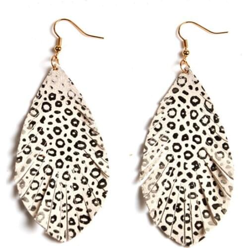 New Autumn Winter Bling Leopard Zebra Printed Leather PU Leaf Dangle Earring for Women Girls Holiday Party Gift Accessories