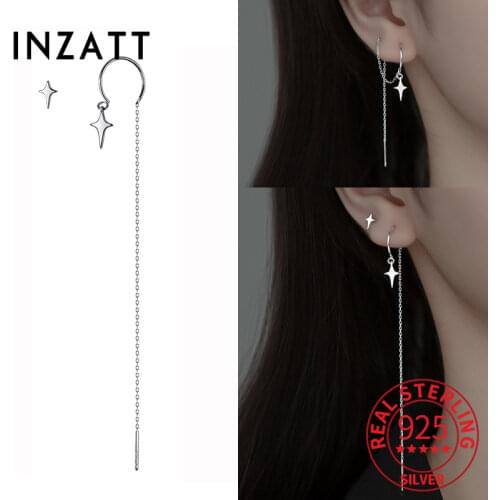 INZATT Real 925 Sterling Silver Long Chain Tassel Star Drop Earrings For Women Punk Fine Jewelry Asymmetry Accessories Gift