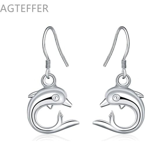 AGTEFFER 925 Sterling Silver Dolphin Pendant Earrings For Women Engagement Wedding Birthday Gift Fashion Jewelry Gifts