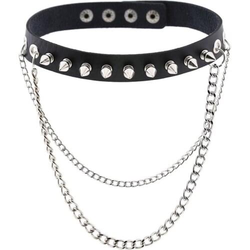 ZIMNO Punk Choker Necklace Collar for Women Stainless Steel Link Chains Leather Spiked Studded Harajuku Egirl Gothic Jewelery