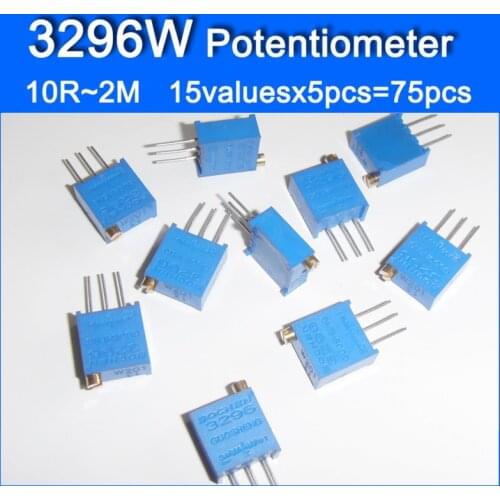 15valuesx5pcs=75pcs 3296W Potentiometer 10R 50R 100R 200R 500R 1K 2K 5K 10K 20K 50K 100K 200K 500K 1M 2M Variable Resistors