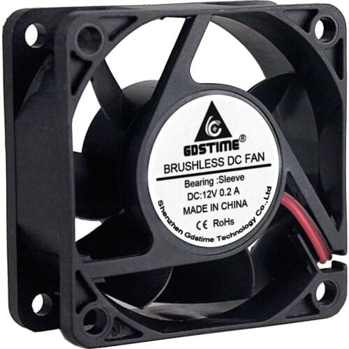 2 Pcs Gdstime 60x60x25mm 60mm 12V Brushless DC Cooling Fan 60x25mm 6025 6cm 2Pin Cooler