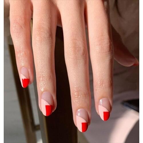 24PCS Oblique French Series Water Red Beveled Edge Wearing Nail Finished Nail Art Patch Nail Patch Fake Nail Patch
