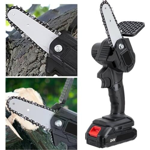 24V 650W 4 Inch Mini Electric Chainsaw Cordless Protable Rechargeable Chain Saw Woodworking Pruning One-handed Garden Tools Saw