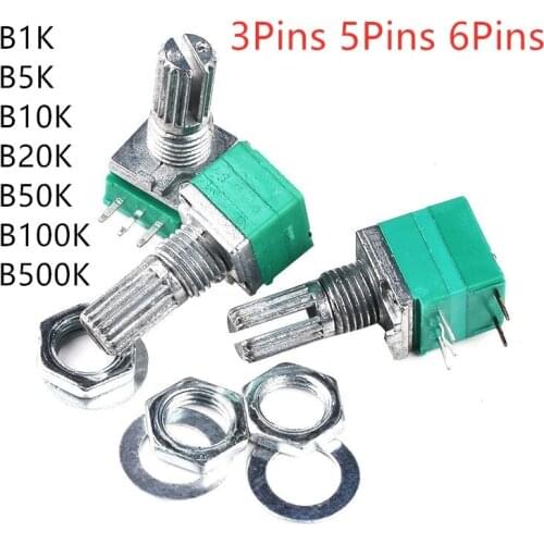 5pcs RV097NS RK097N B1K 5K 10K 20K 50K 100K 500K With Switch Audio 3 6 5pins Shaft 15mm Amplifier Sealing Potentiometer