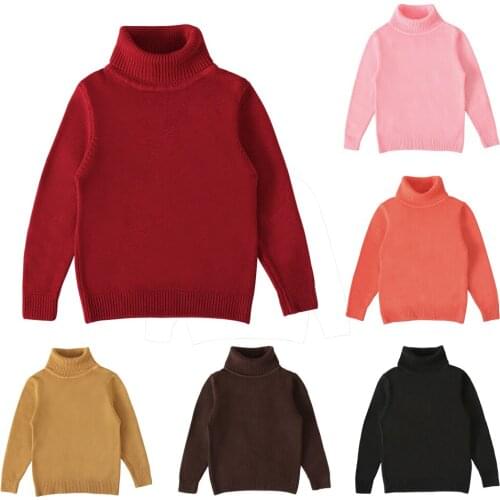 6 Colors Autumn Winter Baby Girls Boys Sweaters Solid Long Sleeve Pullover Turtleneck Sweaters Outfit 6M-5Y