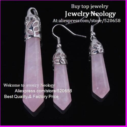 Free ship! 5set /lot Natural Gem Ladies Classical crystal Hexagonal Pendulum stone Beads Column Pendant hook Dangle Earring