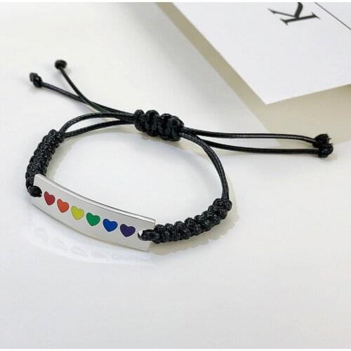 Stainless Steel Rainbow Heart Bracelets Hand-Made Braided Colorful Wristband for Woman Men Gay Lesbian Pride Gift