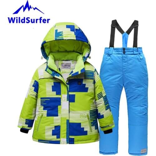 USB Heating Kids Skiing Suits Winter Boys Girls Windproof Keep Warm Ski Jackets and Pants Child Snowboard Suits Children W306