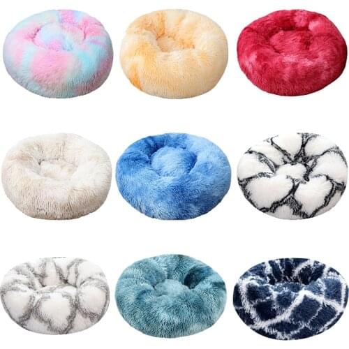 Pet Dog Bed Long Plush Kennel Lounger Round Sofa Winter Warm House Hot Super Fluffy Dog Beds For Small Medium Dogs Cats Cushion