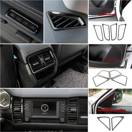 For Skoda Kodiaq 2016-2020 Car Interior Moulding Seat Adjust Switch AC Vent Outlet Speaker Frame Cover Trim Black Sticker