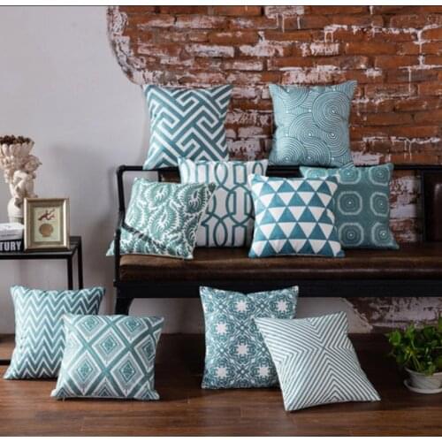 Home Decor Embroidered Cushion Grey Blue White Geometric Floral Embroidery Pillow Cover 45x45cm