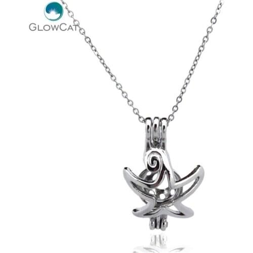K58 Silver Tone Beach Starfish Diffuser Locket Necklace Aromatherapy Steel 16" Aroma Essential Oil Diffuser Locket