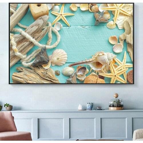 Ocean Prints Shellfish Wall Art Canvas Sunset Seascape Beach Vacation Paintings Home Decor Canvas Pictures For Living Room Art