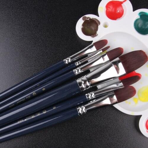 6Pcs/set Wooden Handle Watercolor Paint Pen Artist Paint Brush Nylon Hair Dark Blue Wooden Handle Multi Purpose